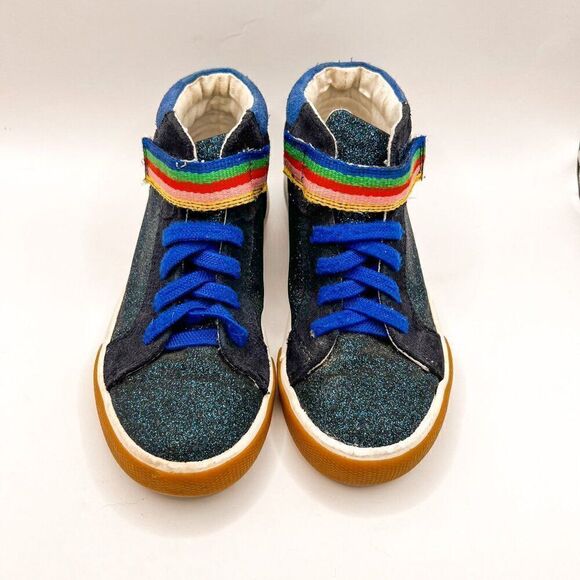 Mini Boden Girls Blue Sparkle Glitter Elastic Lace High Tops Size 29 / US 11.5 - Picture 1 of 5